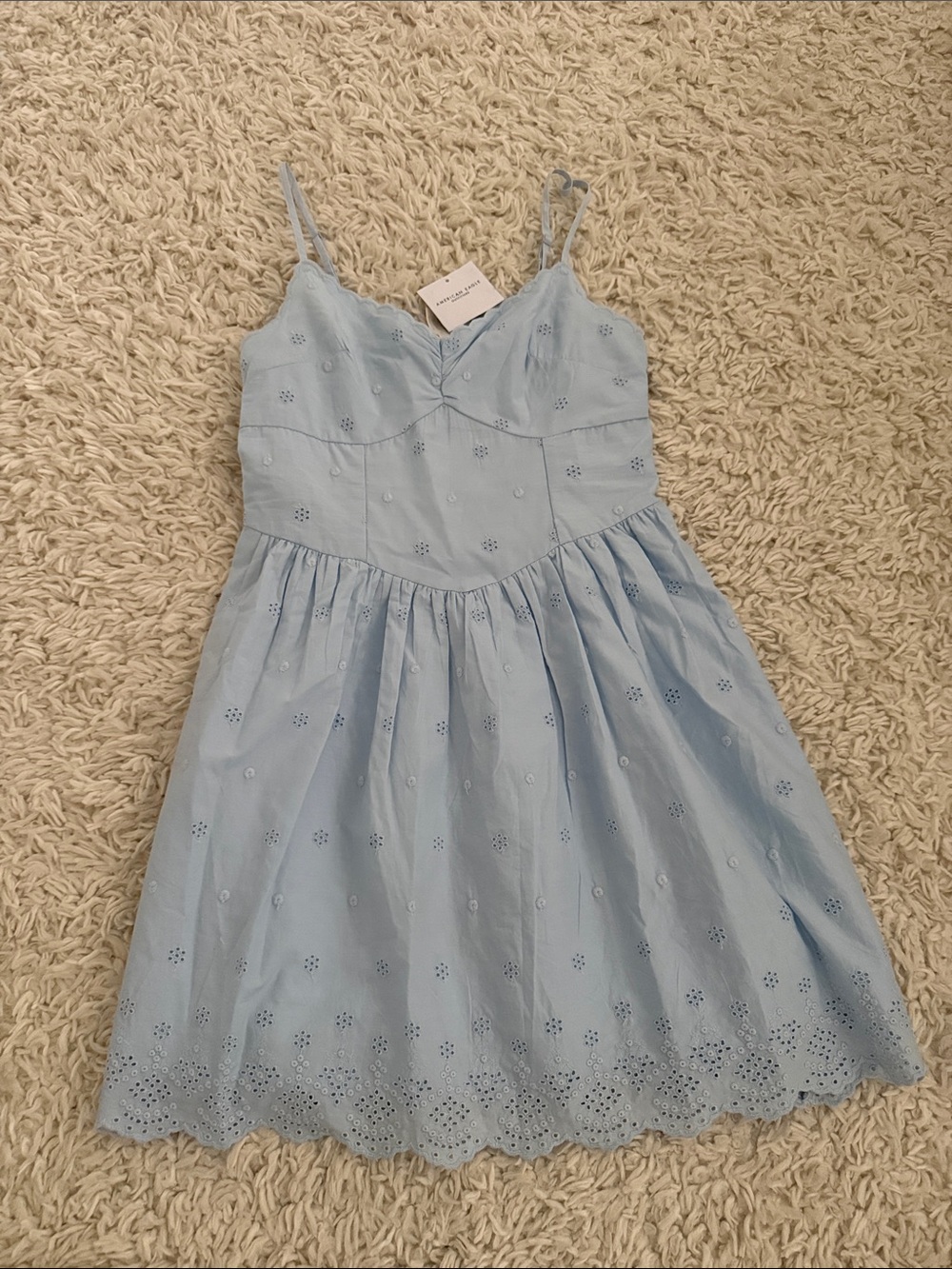 American Eagle Light Blue Eyelet Sundress